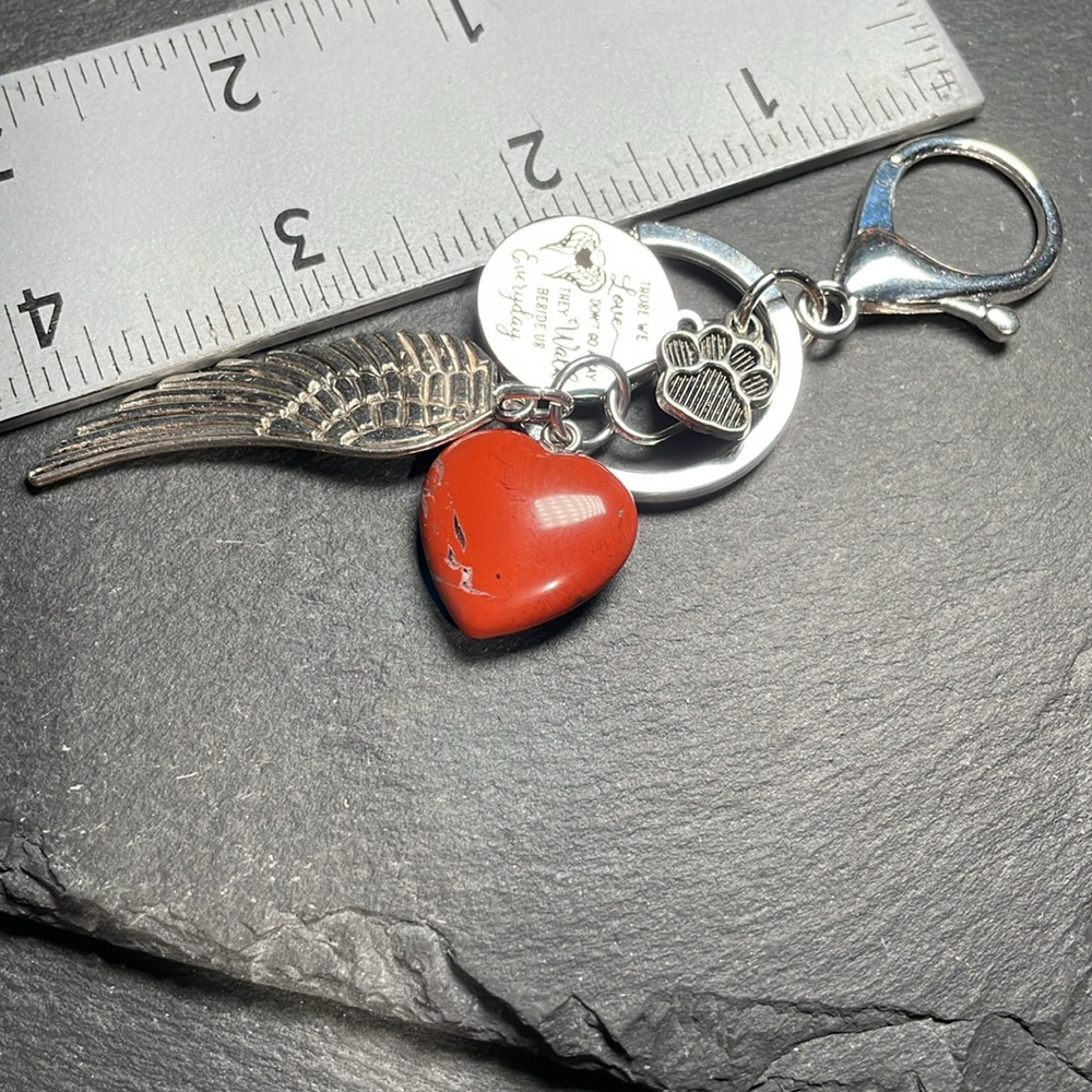 Memorial Red River Jasper Heart and Keychain With Memorial Poem Charm - Picture 11 of 12